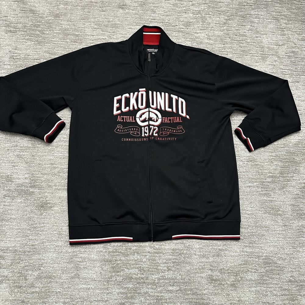 Ecko Unltd Jacket Mens 3XL Black Track Full Zip Logo Graphic Athletic Streetwear